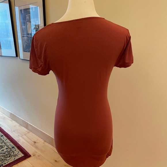 Rust V-Neck Ruched Dress - Picture 3 of 3
